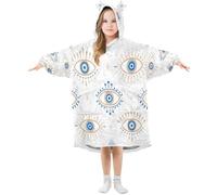 Ewusp Evil Eye Wearable Blanket Hoodie for Kids Oversized Hooded Sweatshirt Flannel Blanket with Pocket