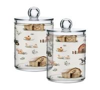 Ewusp Farm Animals Qtip Holder 2 PCS Clear Plastic Apothecary Jars with Lid Cotton Pad Holder Dispenser Cotton Bud Holder Bathroom Storage Container Makeup Organiser