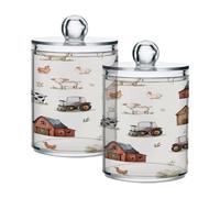 Ewusp Farm Animals Qtip Holder 2 PCS Clear Plastic Apothecary Jars with Lid Cotton Pad Holder Dispenser Cotton Bud Holder Bathroom Storage Container Makeup Organiser