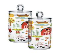 Ewusp Farm Animals Qtip Holder 2 PCS Clear Plastic Apothecary Jars with Lid Cotton Pad Holder Dispenser Cotton Bud Holder Bathroom Storage Container Makeup Organiser