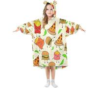Ewusp Fast Food Wearable Blanket Hoodie for Kids Oversized Hooded Sweatshirt Flannel Blanket with Pocket