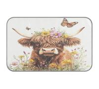 Ewusp Flower Highland Cow Dog Cooling Mat 60x98 cm Scratch-Resistant Pet Cool Mat Self Cool Ice Silk Bed Pad Summer Cooling Sleeping Pad for Dogs & Cats