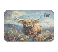 Ewusp Flower Highland Cow Dog Cooling Mat 60x98 cm Scratch-Resistant Pet Cool Mat Self Cool Ice Silk Bed Pad Summer Cooling Sleeping Pad for Dogs & Cats