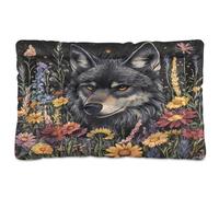 Ewusp Flowers Wolf Calming Dog Bed for Small Medium Large Dogs Washable Dog Crate Mattress Soft and Cozy Pet Bed Floor Pad with Anti-Slip Bottom 91x60x6 cm