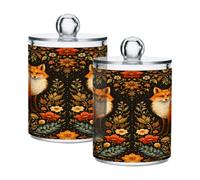 Ewusp Fox Flowers Qtip Holder 2 PCS Clear Plastic Apothecary Jars with Lid Cotton Pad Holder Dispenser Cotton Bud Holder Bathroom Storage Container Makeup Organiser