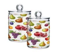Ewusp Fruit Qtip Holder 2 PCS Clear Plastic Apothecary Jars with Lid Cotton Pad Holder Dispenser Cotton Bud Holder Bathroom Storage Container Makeup Organiser