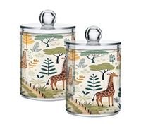 Ewusp Giraffe Qtip Holder 2 PCS Clear Plastic Apothecary Jars with Lid Cotton Pad Holder Dispenser Cotton Bud Holder Bathroom Storage Container Makeup Organiser