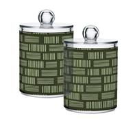 Ewusp Green Abstract Line Qtip Holder 2 PCS Clear Plastic Apothecary Jars with Lid Cotton Pad Holder Dispenser Cotton Bud Holder Bathroom Storage Container Makeup Organiser