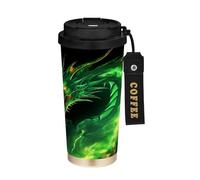 Ewusp Green Fire Dragon Insulated Coffee Mug 500 ml Stainless Steel Travel Tumbler BPA Free Reusable Vacuum Double Wall Coffee Cup