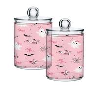 Ewusp Halloween Boo Qtip Holder 2 PCS Clear Plastic Apothecary Jars with Lid Cotton Pad Holder Dispenser Cotton Bud Holder Bathroom Storage Container Makeup Organiser