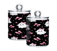 Ewusp Halloween Boo Qtip Holder 2 PCS Clear Plastic Apothecary Jars with Lid Cotton Pad Holder Dispenser Cotton Bud Holder Bathroom Storage Container Makeup Organiser