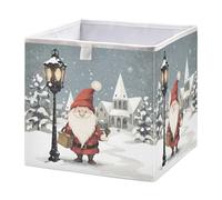 Ewusp Happy Christmas Gnome Cube Storage Boxes 28x28 cm Foldable Closet Organiser Bin Holiday Basket Baby Basket for Nursery Bedroom Office