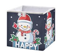 Ewusp Happy Christmas Snowman Cube Storage Boxes 28x28 cm Foldable Closet Organiser Bin Holiday Basket Baby Basket for Nursery Bedroom Office