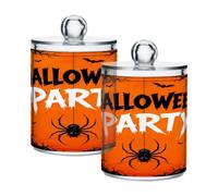 Ewusp Happy Halloween Qtip Holder 2 PCS Clear Plastic Apothecary Jars with Lid Cotton Pad Holder Dispenser Cotton Bud Holder Bathroom Storage Container Makeup Organiser