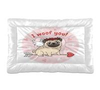 Ewusp Happy Pug Calming Dog Bed for Small Medium Large Pets Washable Dog Crate Mattress Soft and Cozy Pet Bed Floor Pad with Anti-Slip Bottom 60x46x4.5 cm
