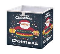 Ewusp Happy Santa Claus Pattern Cube Storage Boxes 28x28 cm Foldable Closet Organiser Bin Holiday Basket Baby Basket for Nursery Bedroom Office