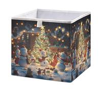 Ewusp Happy Snowmen Cube Storage Boxes 28x28 cm Foldable Closet Organiser Bin Holiday Basket Baby Basket for Nursery Bedroom Office