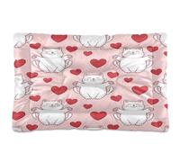 Ewusp Happy White Cats Calming Dog Bed for Small Medium Large Pets Washable Dog Crate Mattress Soft and Cozy Pet Bed Floor Pad with Anti-Slip Bottom 91x60x6 cm