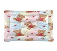 Ewusp Hearts Brown Bears Calming Dog Bed for Small Medium Large Pets Washable Dog Crate Mattress Soft and Cozy Pet Bed Floor Pad with Anti-Slip Bottom 91x60x6 cm