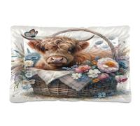 Ewusp Highland Cow Calming Dog Bed for Small Medium Large Dogs Washable Dog Crate Mattress Soft and Cozy Pet Bed Floor Pad with Anti-Slip Bottom 91x60x6 cm