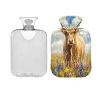 Ewusp Highland Cow Hot Water Bottle with Cover, 1L Hot Water Bag for Neck Shoulder Pain Relief, Menstrual Cramps, Hand Feet Warmer, Hot Compress and Cold Therapy