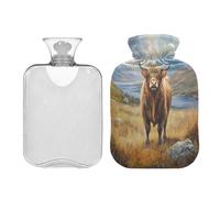 Ewusp Highland Cow Hot Water Bottle with Cover, 1L Hot Water Bag for Neck Shoulder Pain Relief, Menstrual Cramps, Hand Feet Warmer, Hot Compress and Cold Therapy