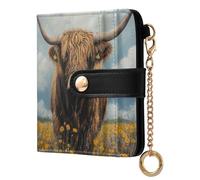 Ewusp Highland Cow Wallets for Women PU Leather RFID Blocking Clutch Wallet Bifold Compact Ladies Purse with Zipper Coin Pocket & ID Window