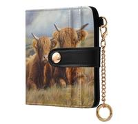 Ewusp Highland Cow Wallets for Women PU Leather RFID Blocking Clutch Wallet Bifold Compact Ladies Purse with Zipper Coin Pocket & ID Window