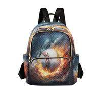 Ewusp Ice Fire Baseball Mini Backpack Purse for Women, Quilted Small Fashion Backpacks Lightweight Travel Daypack Casual Shouder Bag