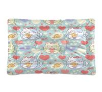 Ewusp Kawaii Cats Hearts Calming Dog Bed for Small Medium Large Pets Washable Dog Crate Mattress Soft and Cozy Pet Bed Floor Pad with Anti-Slip Bottom 91x60x6 cm