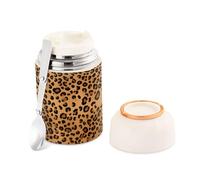 Ewusp Leopard Print Food Flask for Adults 500ml Stainless Steel Double Walled Vacuum Insulated Food Jar with Folding Spoon BPA Free Leakproof Food Container for Hot Food Soup