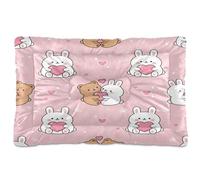 Ewusp Lovely Rabbit Bears Calming Dog Bed for Small Medium Large Pets Washable Dog Crate Mattress Soft and Cozy Pet Bed Floor Pad with Anti-Slip Bottom 60x46x4.5 cm