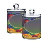 Ewusp Mandala Moon Qtip Holder 2 PCS Clear Plastic Apothecary Jars with Lid Cotton Pad Holder Dispenser Cotton Bud Holder Bathroom Storage Container Makeup Organiser
