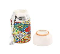 Ewusp Mexican Talavera Food Flask for Adults 500ml Stainless Steel Double Walled Vacuum Insulated Food Jar with Folding Spoon BPA Free Leakproof Soup Container