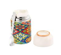 Ewusp Mexican Talavera Food Flask for Adults 500ml Stainless Steel Double Walled Vacuum Insulated Food Jar with Folding Spoon BPA Free Leakproof Soup Container