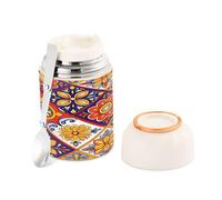 Ewusp Mexican Talavera Food Flask for Adults 500ml Stainless Steel Double Walled Vacuum Insulated Food Jar with Folding Spoon BPA Free Leakproof Soup Container