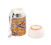 Ewusp Mexican Talavera Food Flask for Adults 500ml Stainless Steel Double Walled Vacuum Insulated Food Jar with Folding Spoon BPA Free Leakproof Soup Container