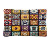 Ewusp Mexican Tile Calming Dog Bed for Small Medium Large Pets Washable Dog Crate Mattress Soft and Cozy Pet Bed Floor Pad with Anti-Slip Bottom 91x60x6 cm