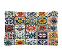 Ewusp Mexican Tile Calming Dog Bed for Small Medium Large Pets Washable Dog Crate Mattress Soft and Cozy Pet Bed Floor Pad with Anti-Slip Bottom 91x60x6 cm