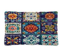 Ewusp Mexican Tile Calming Dog Bed for Small Medium Large Pets Washable Dog Crate Mattress Soft and Cozy Pet Bed Floor Pad with Anti-Slip Bottom 91x60x6 cm