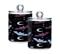 Ewusp Moon Bats Qtip Holder 2 PCS Clear Plastic Apothecary Jars with Lid Cotton Pad Holder Dispenser Cotton Bud Holder Bathroom Storage Container Makeup Organiser