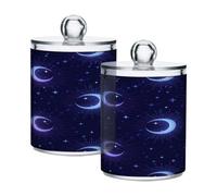 Ewusp Moon Qtip Holder 2 PCS Clear Plastic Apothecary Jars with Lid Cotton Pad Holder Dispenser Cotton Bud Holder Bathroom Storage Container Makeup Organiser