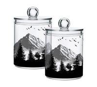 Ewusp Mountain Qtip Holder 2 PCS Clear Plastic Apothecary Jars with Lid Cotton Pad Holder Dispenser Cotton Bud Holder Bathroom Storage Container Makeup Organiser