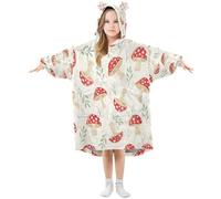Ewusp Mushroom Leaf Wearable Blanket Hoodie for Kids Oversized Hooded Sweatshirt Flannel Blanket with Pocket