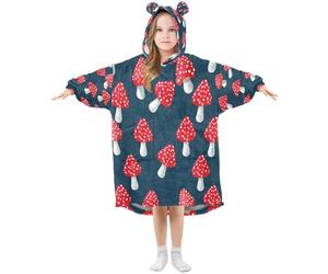 Ewusp Mushroom Wearable Blanket Hoodie for Kids Oversized Hooded Sweatshirt Flannel Blanket with Pocket