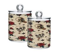Ewusp Old School Tattoo Qtip Holder 2 PCS Clear Plastic Apothecary Jars with Lid Cotton Pad Holder Dispenser Cotton Bud Holder Bathroom Storage Container Makeup Organiser