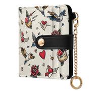 Ewusp Old School Tattoo Wallets for Women PU Leather RFID Blocking Clutch Wallet Bifold Compact Ladies Purse with Zipper Coin Pocket & ID Window