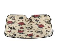 Ewusp Old School Tattoo Windshield Sun Shade Foldable Car Front Window Sunshade Auto Sun Visor Heat Portection Blocks UV Rays and Keeps Vehicle Cool, 140 x 70 cm