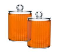 Ewusp Orange Dotted Line Qtip Holder 2 PCS Clear Plastic Apothecary Jars with Lid Cotton Pad Holder Dispenser Cotton Bud Holder Bathroom Storage Container Makeup Organizer