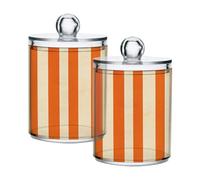 Ewusp Orange Stripes Qtip Holder 2 PCS Clear Plastic Apothecary Jars with Lid Cotton Pad Holder Dispenser Cotton Bud Holder Bathroom Storage Container Makeup Organiser
